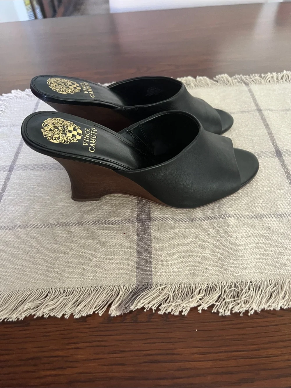 Vince Camuto Vilty wedge sandals in black leather